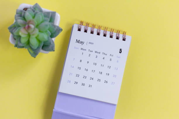 istock Calendar for May 2023 on a light yellow background. 1481819127