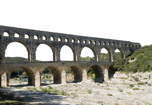 panoramic view of the Roman-era Pont du Gard with a transparent background