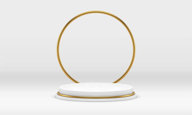 istock White cylinder 3d podium round fashion frame decor element for studio background realistic vector 1481824396
