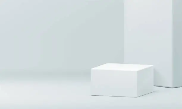 Vector illustration of 3d podium white rectangular box decorative wall premium studio background realistic vector