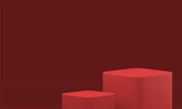 istock Red 3d cube stage level podium fashion retail presentation minimalist design realistic vector 1481824650