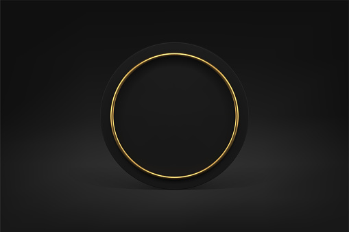 Round Block Graphics Black Round Block With Golden Frame Fashion 3d Decor Element Front View ...