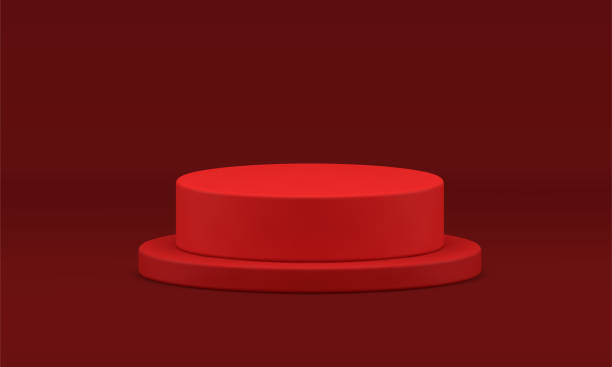istock Red 3d podium level cylinder foundation platform museum exhibition event ceremony realistic vector 1481825002