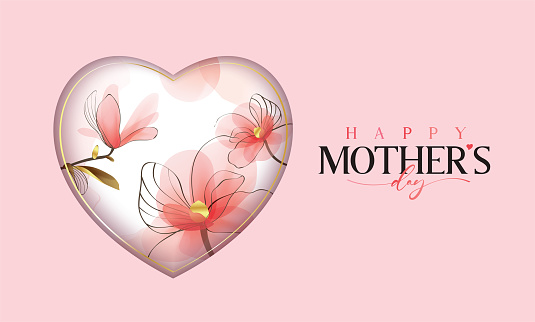 Happy Mother's Day Calligraphy abstract art background vector. Luxury minimal style wallpaper with golden line art flower and botanical leaves, watercolor. Vector background for banner, poster.