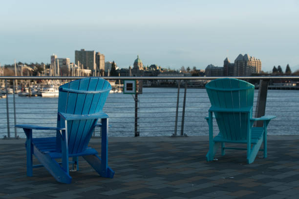 istock Blue garden chairs under sunset light at Johnson street bridge - 3 1481838523