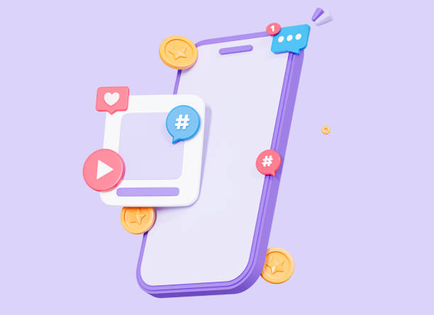3D Mobile phone with post and video in social media. Passive income. Content monetization. Make money on movie. Live streaming. Cartoon creative design icon isolated on purple background. 3D Rendering teléfono móvil 3d con publicación y video en las redes sociales. ingresos pasivos. monetización de contenido. gana dinero con la película. transmisión en vivo. icono de diseño creativo de dibujos animados aislado sobre fondo púrpura. renderizado 3d