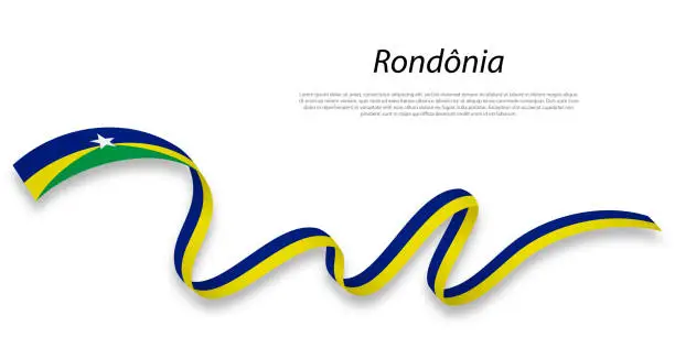 Vector illustration of Waving ribbon or stripe with flag of Rondonia