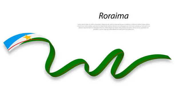 Vector illustration of Waving ribbon or stripe with flag of Roraima