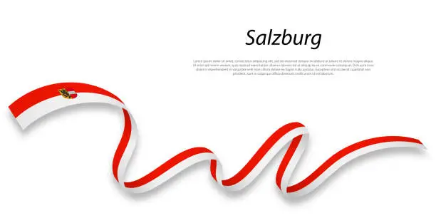 Vector illustration of Waving ribbon or stripe with flag of Salzburg