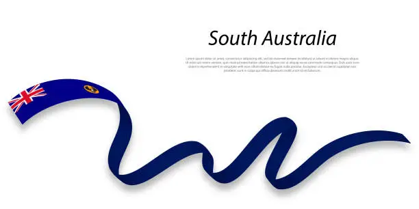 Vector illustration of Waving ribbon or stripe with flag of South Australia