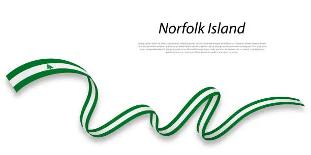 Vector illustration of Waving ribbon or stripe with flag of Norfolk Island