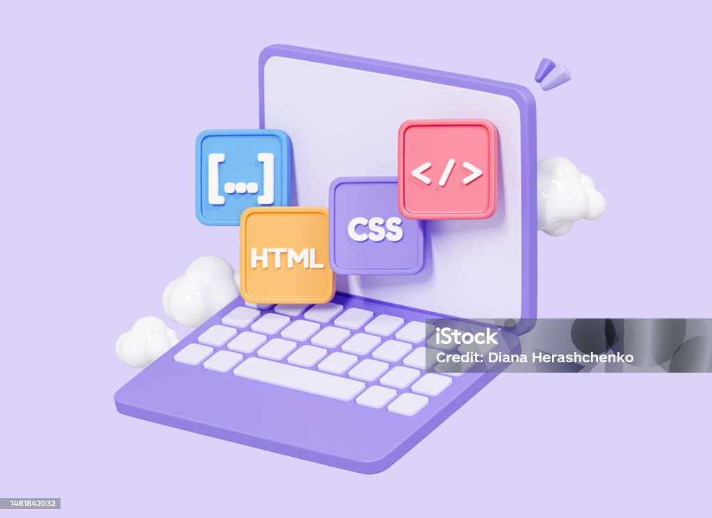 3d Computer Laptop And Program Code Development Web Coding Concept ...