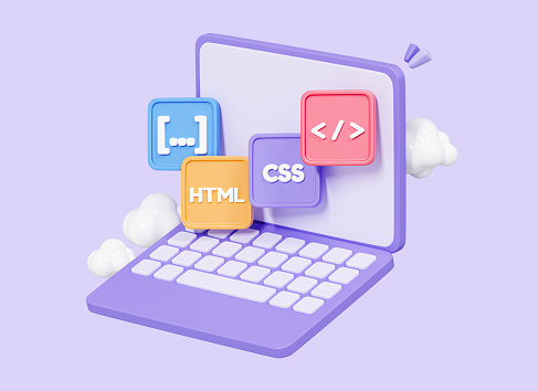 3d Computer Laptop And Program Code Development Web Coding Concept ...