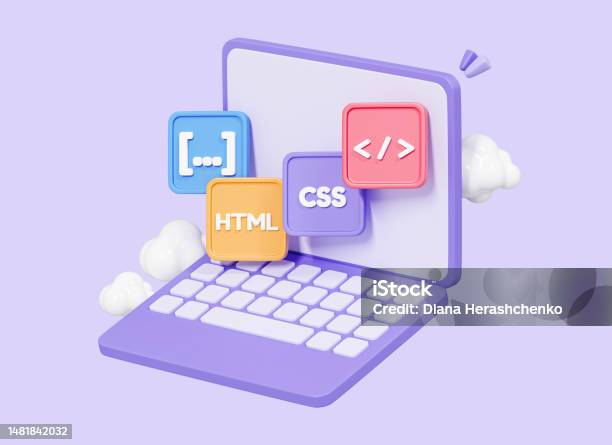 3d Computer Laptop And Program Code Development Web Coding Concept ...