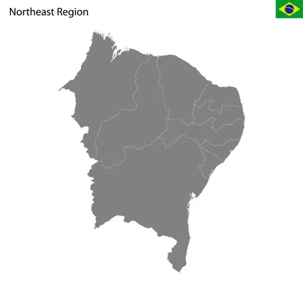 Vector illustration of High Quality map Northeast region of Brazil, with borders