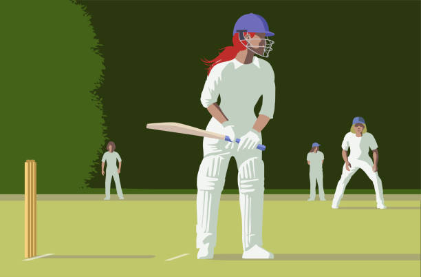 ilustrações, clipart, desenhos animados e ícones de mulheres jogadoras de críquete - sport of cricket cricket player cricket field bowler