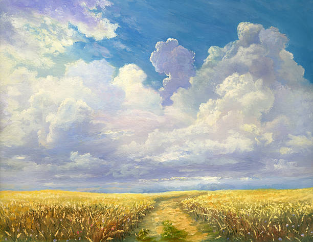 roślina z pszenicy - cloudscape field cloud summer stock illustrations