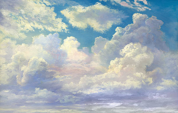 ilustrações de stock, clip art, desenhos animados e ícones de paisagem com nuvens - painting