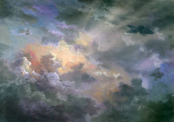 Dramatic Heaven Storm  clouds. Painting, my own artwork. rainy skies stock illustrations