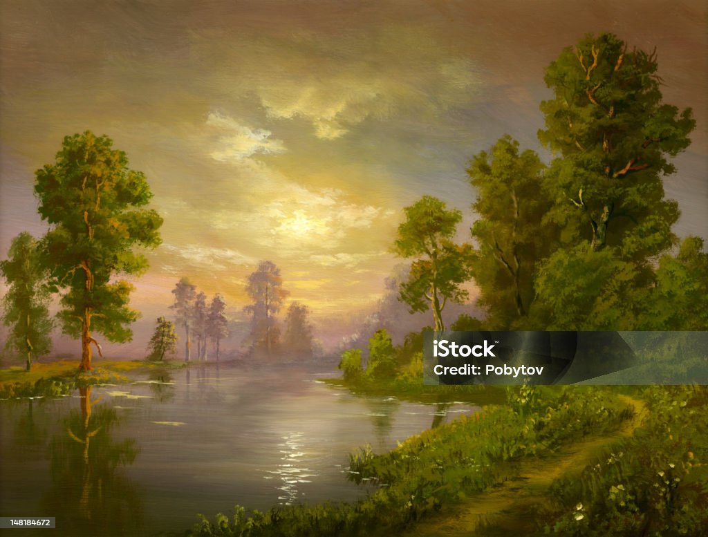Sommer am Abend - Lizenzfrei Gemälde Stock-Illustration