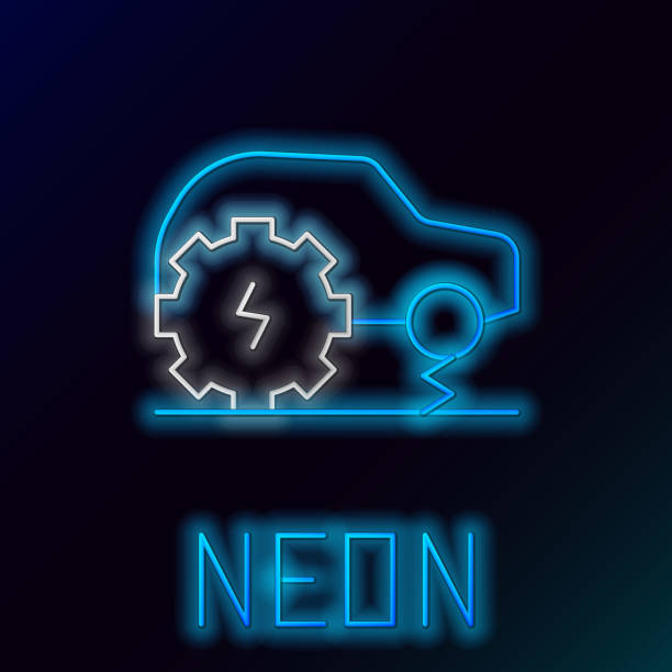 istock Glowing neon line Electric car service icon isolated on black background. Renewable eco technologies. Colorful outline concept. Vector 1481847390