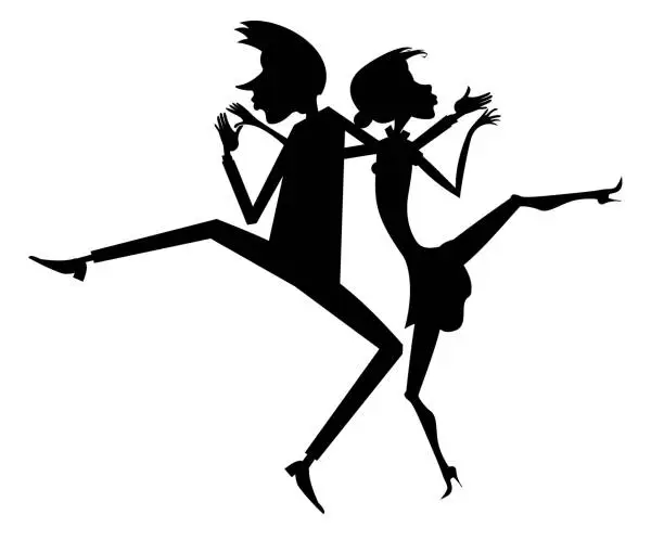 Vector illustration of Romantic dancing young couple. Art silhouette