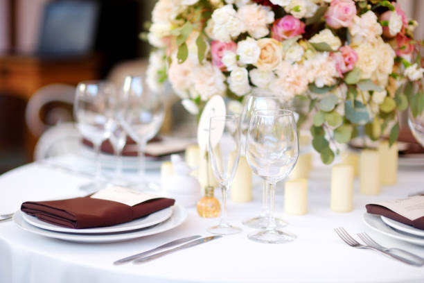 istock Beautiful table set for some festive event or wedding reception 1481847596