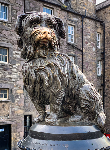 Popular bronze statue of Greyfriars Bobby, a Skye Terrier or Dandie Dinmont Terrier who spent 14 years guarding the grave of his owner in Edinburgh until he died on 14 January 1872