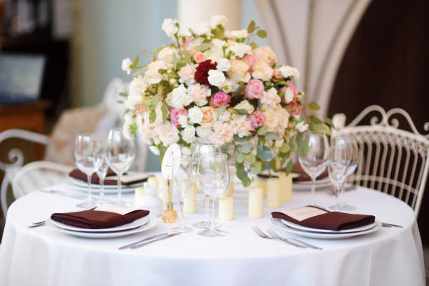 istock Beautiful table set for some festive event or wedding reception 1481847965
