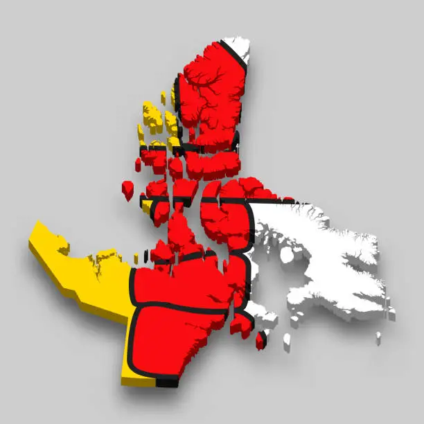 Vector illustration of 3d isometric Map of Nunavut is a region of Canada