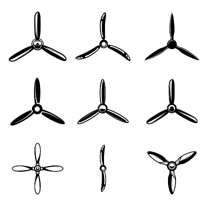 A collection of vector illustrations of airplane propellers. Perfect for aviation-themed designs. Use them for posters, websites, and more