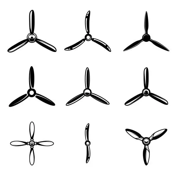 Vector illustration of A collection of vector illustrations of airplane propellers. Perfect for aviation-themed designs. Use them for posters, websites, and more