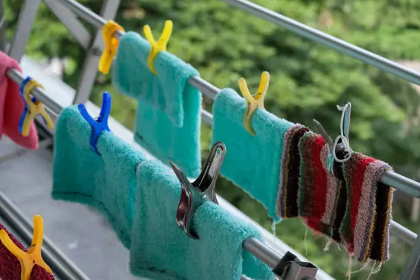 Photo of Little towels drying laundry line