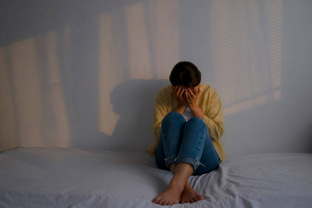 istock Sad woman is crying in bedroom. 1481849358