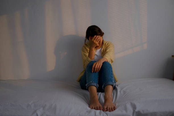 istock Sad woman is crying in bedroom. 1481849428