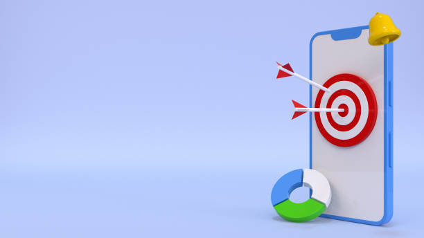 istock Digital social marketing on a mobile phone. A mobile phone with a target, a funnel with statistics in the form of a circle, bell. Social network promotion. 3D rendering illustration. 1481850161