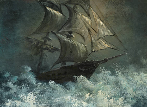 huragan - sea storm sailing ship night stock illustrations