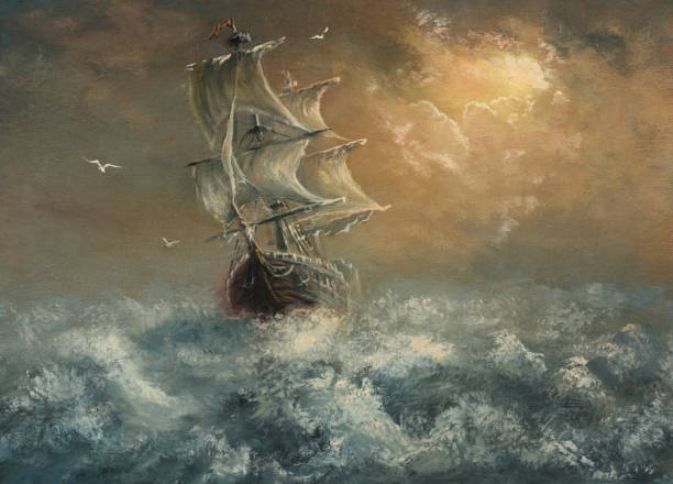 Sea adventures Painting. A canvas, oil. gale illustrations stock illustrations