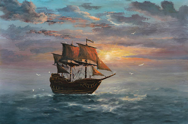 아래 세일러 - sailing ship nautical vessel military ship brigantine stock illustrations