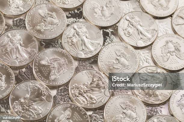 Silver Bullion Coins Stock Photo - Download Image Now - Coin, Silver - Metal, Silver Colored