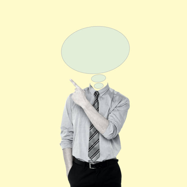 istock Creative Art collage of a man with a dialogue bubble instead of a head pointing direction. 1481855666