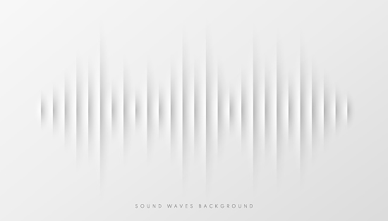 Sound wave equalizer lines on gray and white background. Visualization futuristic design element. Radio and music template design. Modern voice sound recognition in papercut style. Vector illustration