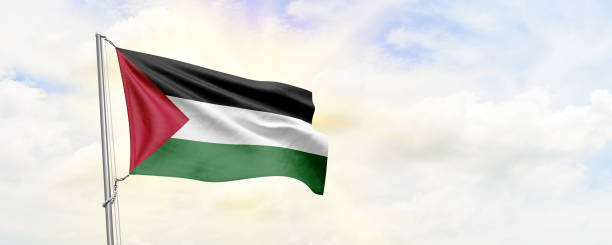 istock Palestine flag waving on sky background. 3D Rendering 1481859448
