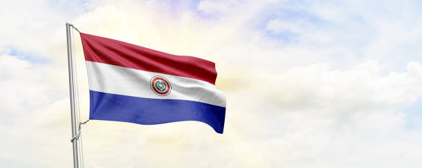 istock Paraguay flag waving on sky background. 3D Rendering 1481859474