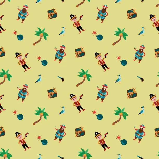 Vector illustration of Pirate seamless pattern.