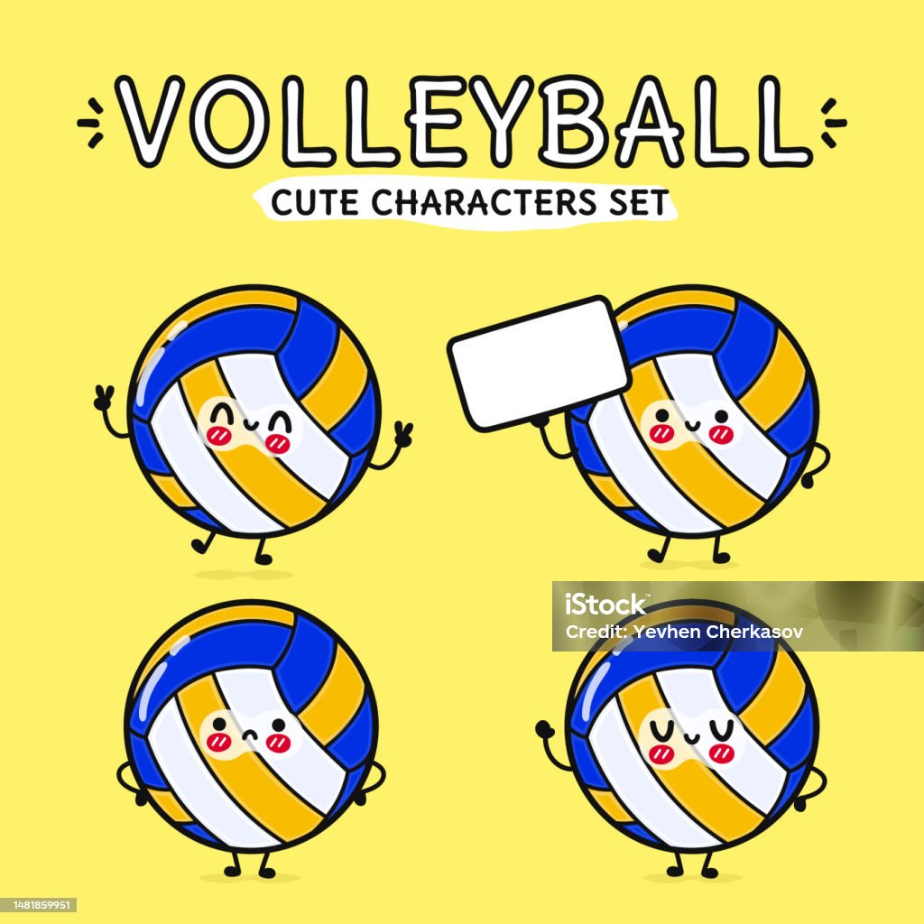 Funny Cute Happy Volleyball Characters Bundle Set Stock Illustration ...