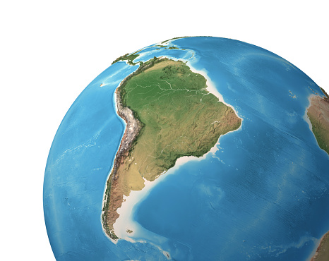 High resolution satellite view of Planet Earth, focused on South America, Amazon Rainforest, Andes Cordillera - 3D illustration (Blender software), elements of this image furnished by NASA (https://eoimages.gsfc.nasa.gov/images/imagerecords/147000/147190/eo_base_2020_clean_3600x1800.png)