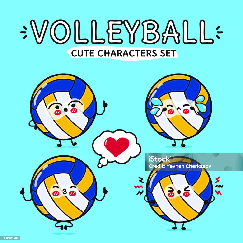 Funny Cute Happy Volleyball Characters Bundle Set Stock Illustration ...