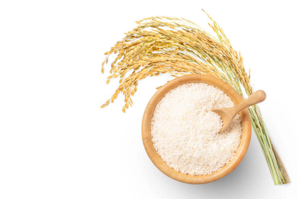 riso bianco - clipping path rice white rice basmati rice foto e immagini stock