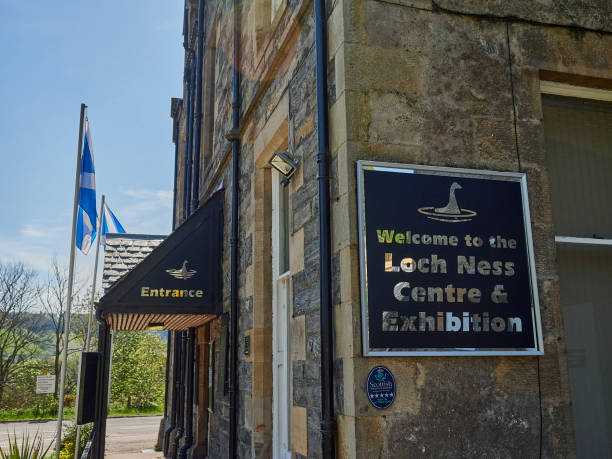 welcome sign at the Loch Ness visitor centre. Drumnadrochit, Scotland - 05 23 2018: welcome sign at the Loch Ness visitor centre in Scotland. drumnadrochit stock pictures, royalty-free photos & images